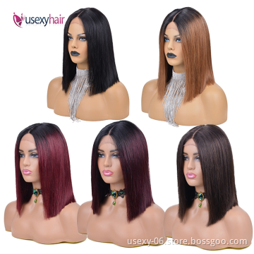 Wholesale 100% Unprocessed Colored Bob Virgin Brazilian Human Hair Lace Front Wigs